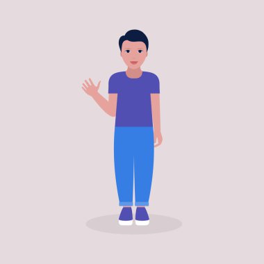 Erkek çocuk tasviri. Renkli düz vektör illüstrasyonu.