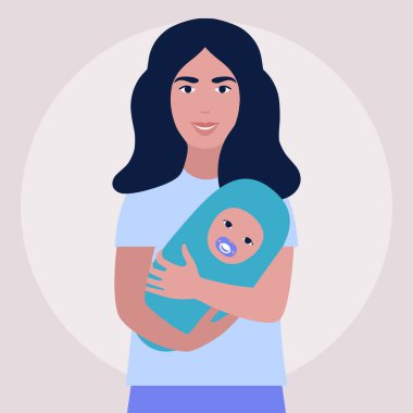 Anne 'nin bebekle olan görüntüsü. Renkli düz vektör illüstrasyonu.