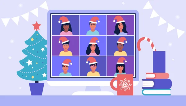 Illustratie Van Kerstmis Gelukkig Nieuwjaar Thema Illustratie Van Conference Video — Stockvector