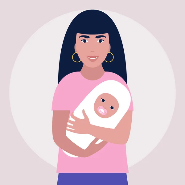 Ilustración Madre Con Bebé Ilustración Vector Plano Colorido — Vector de stock