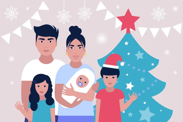 Illustration Noël Bonne Année Thème Illustration Mère Père Avec Enfants — Image vectorielle