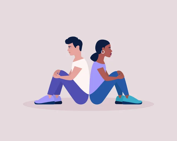 Des Gens Assis Dos Dos Illustration Vectorielle Dans Style Plat — Image vectorielle