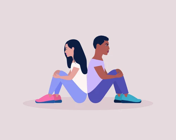 Des Gens Assis Dos Dos Illustration Vectorielle Dans Style Plat — Image vectorielle