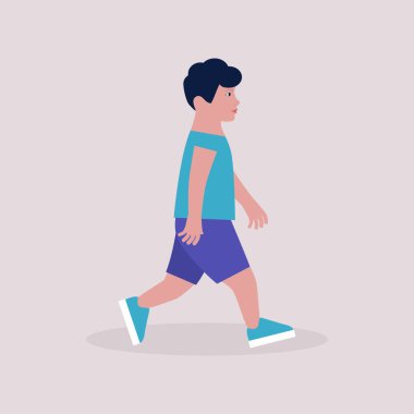 Yürüyen çocuk tasviri. Düz bir şekilde vektör illüstrasyonu