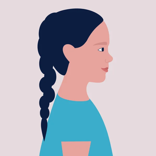 Cara Chica Perfil Ilustración Vectorial Estilo Plano — Vector de stock