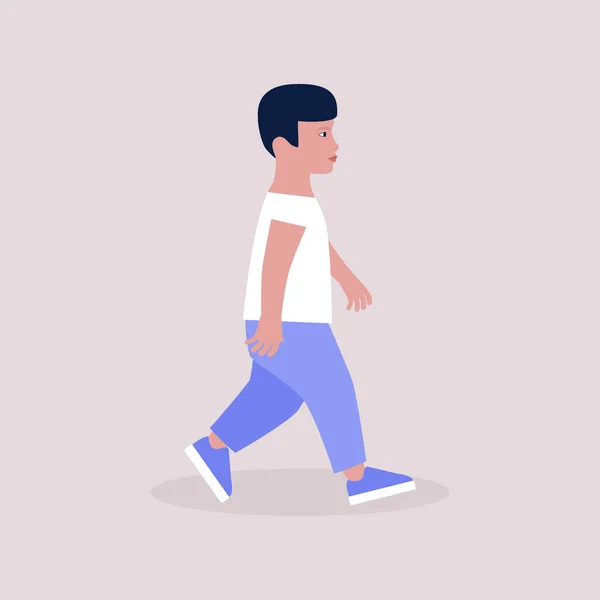 歩く少年のイラスト 平面図のベクトル図 — ストックベクタ
