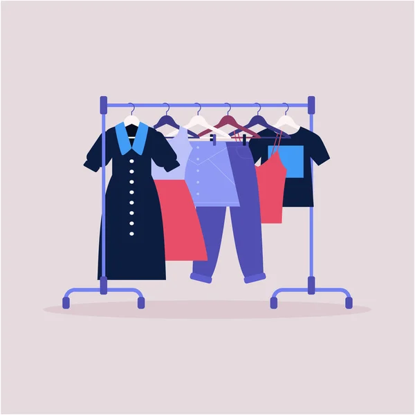 Várias Roupas Cabides Ilustração Vetorial Estilo Plano — Vetor de Stock