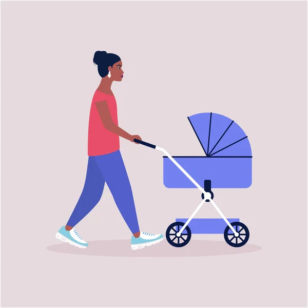 Maman Marche Avec Une Poussette — Image vectorielle