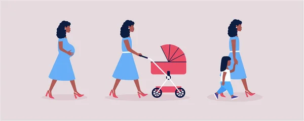 Concepto Madre Ilustración Mujer Embarazada Mujer Que Camina Con Cochecito — Vector de stock