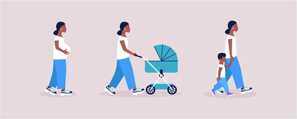 Concept Mère Illustration Femme Enceinte Femme Qui Marche Avec Une — Image vectorielle