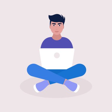 Konferans görüntülü konuşma, bir arkadaşla görüntülü konuşma, internetten çalışma, iş görüşmesi. Renkli düz vektör illüstrasyonu.