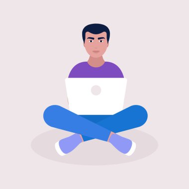 Konferans görüntülü konuşma, bir arkadaşla görüntülü konuşma, internetten çalışma, iş görüşmesi. Renkli düz vektör illüstrasyonu.