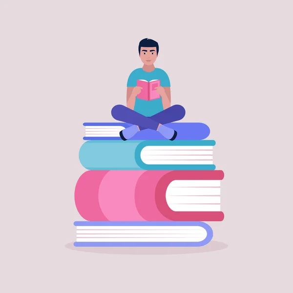 Bildungskonzept Bücher Lesen Wissen Sammeln Vektor Illustration Flachen Stil — Stockvektor