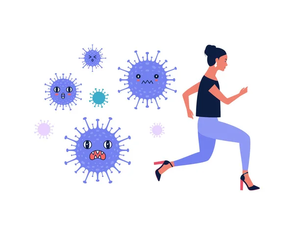 Dia Kabur Dari Coronavirus Konsep Kontrol Coronavirus Ilustrasi Vektor Dalam - Stok Vektor