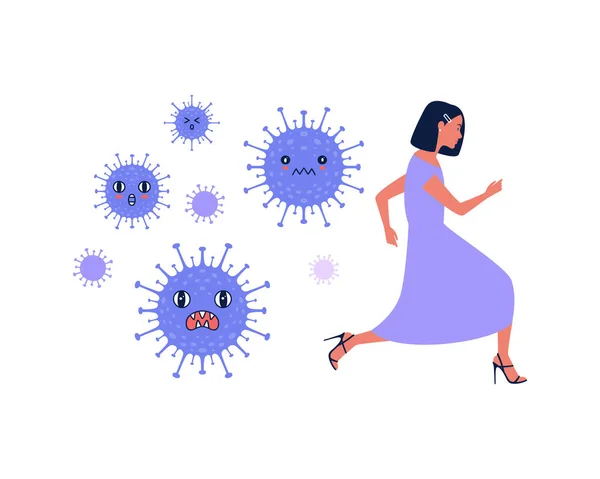 人はコロナウイルスから逃れる コロナウイルス制御の概念 平面図のベクトル図 — ストックベクタ