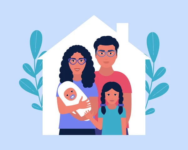 Illustration Mère Père Avec Enfants Concept Famille Illustration Vectorielle Plate — Image vectorielle