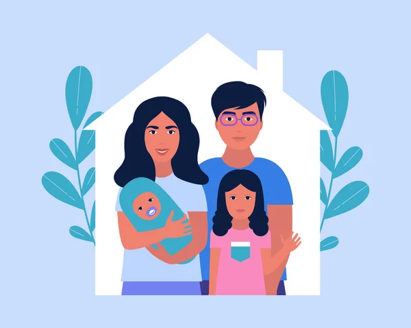 Illustration Mère Père Avec Enfants Concept Famille Illustration Vectorielle Plate — Image vectorielle