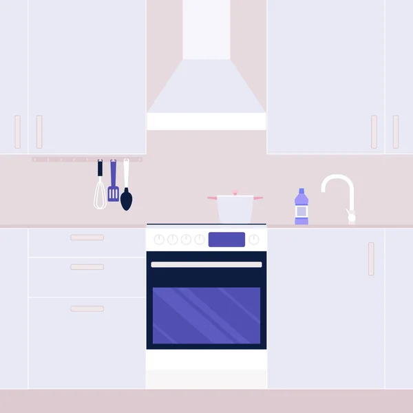 Ilustración Interior Cocina Estilo Plano — Vector de stock