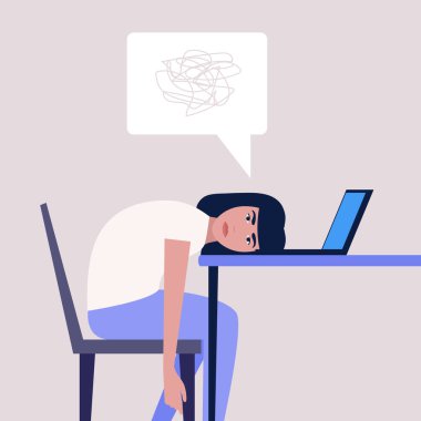 Profesyonel patinaj. Uykulu insan. Kendimi kötü hissediyorum. Düz bir şekilde vektör illüstrasyonu