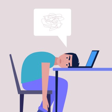 Profesyonel patinaj. Uykulu insan. Kendimi kötü hissediyorum. Düz bir şekilde vektör illüstrasyonu.