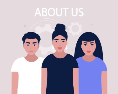 Bizim konsept hakkında. Web sitesi bilgisi için vektör simgesi. Renkli düz resimleme