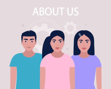 Bizim konsept hakkında. Web sitesi bilgisi için vektör simgesi. Renkli düz resimleme