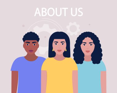 Bizim konsept hakkında. Web sitesi bilgisi için vektör simgesi. Renkli düz resimleme