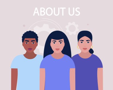 Bizim konsept hakkında. Web sitesi bilgisi için vektör simgesi. Renkli düz resimleme