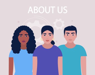 Bizim konsept hakkında. Web sitesi bilgisi için vektör simgesi. Renkli düz resimleme