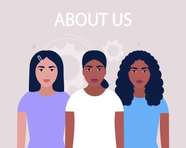 Bizim konsept hakkında. Web sitesi bilgisi için vektör simgesi. Renkli düz resimleme