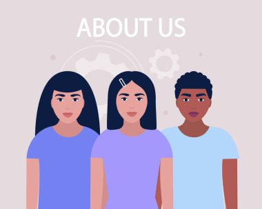 Bizim konsept hakkında. Web sitesi bilgisi için vektör simgesi. Renkli düz resimleme