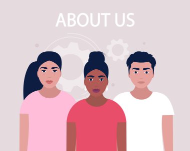 Bizim konsept hakkında. Web sitesi bilgisi için vektör simgesi. Renkli düz resimleme