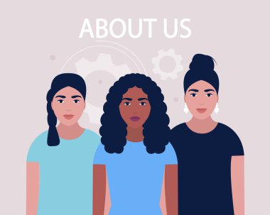 Bizim konsept hakkında. Web sitesi bilgisi için vektör simgesi. Renkli düz resimleme