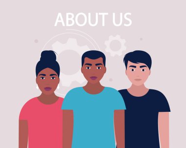 Bizim konsept hakkında. Web sitesi bilgisi için vektör simgesi. Renkli düz resimleme