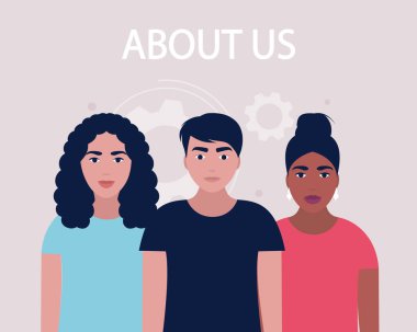 Bizim konsept hakkında. Web sitesi bilgisi için vektör simgesi. Renkli düz resimleme