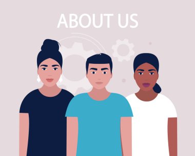 Bizim konsept hakkında. Web sitesi bilgisi için vektör simgesi. Renkli düz resimleme