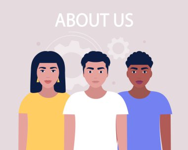 Bizim konsept hakkında. Web sitesi bilgisi için vektör simgesi. Renkli düz resimleme