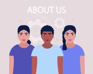 Bizim konsept hakkında. Web sitesi bilgisi için vektör simgesi. Renkli düz resimleme