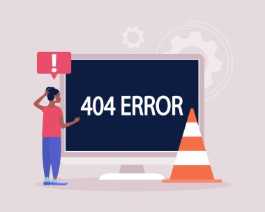 Web sitesi 404 hata kavramı. Renkli düz vektör illüstrasyonu