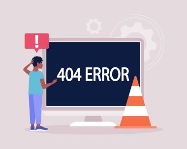 Web sitesi 404 hata kavramı. Renkli düz vektör çizimi