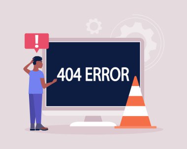Web sitesi 404 hata kavramı. Renkli düz vektör çizimi