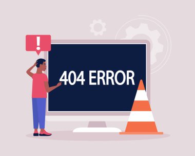 Web sitesi 404 hata kavramı. Renkli düz vektör çizimi