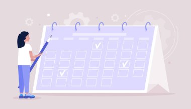 Program, planlama, etkinlikler, zaman yönetimi konsepti. Renkli düz vektör illüstrasyonu