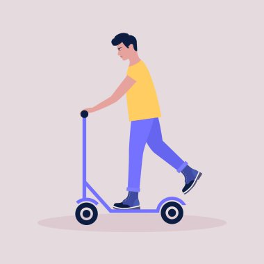 Motorlu bir adam arka planda izole edilmiş. Renkli düz vektör illüstrasyonu.