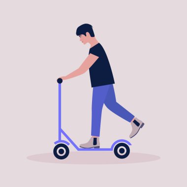 Motorlu bir adam arka planda izole edilmiş. Renkli düz vektör illüstrasyonu.