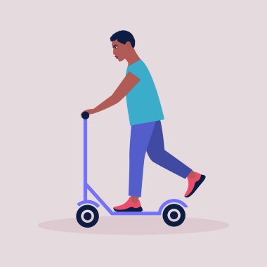 Motorlu bir adam arka planda izole edilmiş. Renkli düz vektör illüstrasyonu.