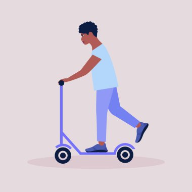 Motorlu bir adam arka planda izole edilmiş. Renkli düz vektör illüstrasyonu.