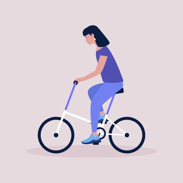 Illustrazione Vettoriale Della Donna Bicicletta Bici Stile Piatto — Vettoriale Stock