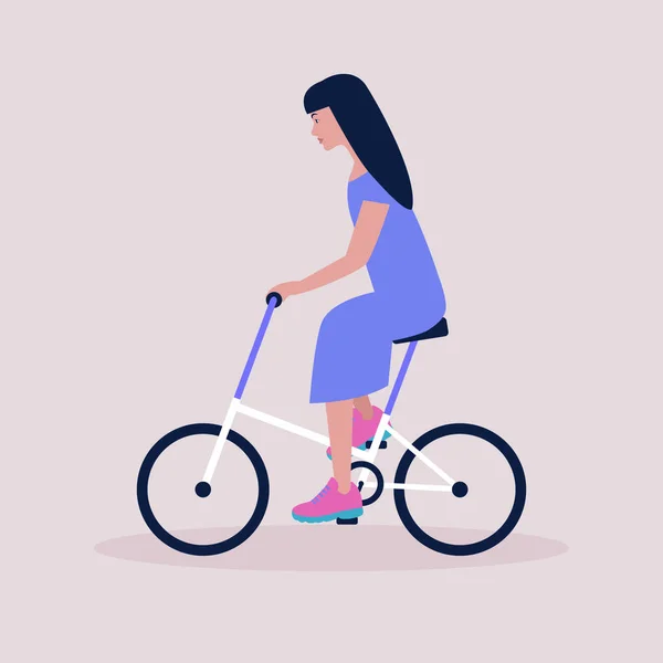 Ilustração Vetorial Mulher Bicicleta Andar Bicicleta Estilo Plano — Vetor de Stock