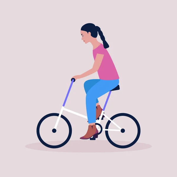 自転車の女性のベクトルイラスト 自転車に乗る — ストックベクタ